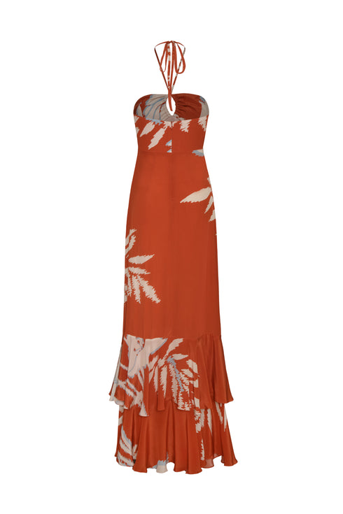 Sevillana Crepe Chine Dress / Orange Gladiolos