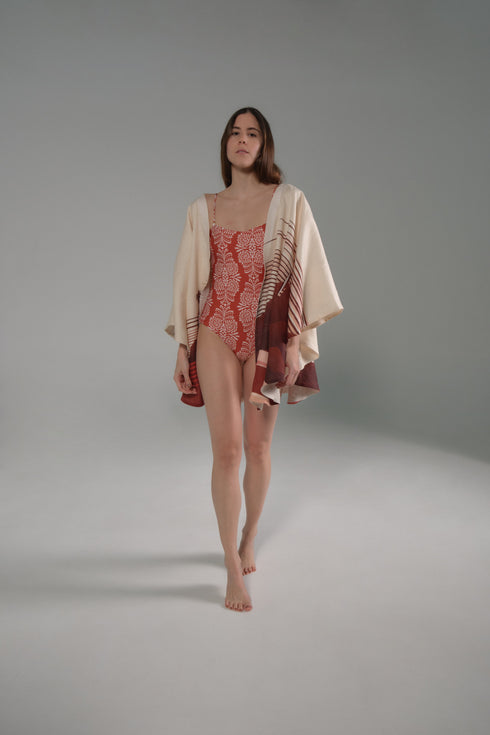 Las Balsas One Piece / Red Arabesque - Orange Stripes