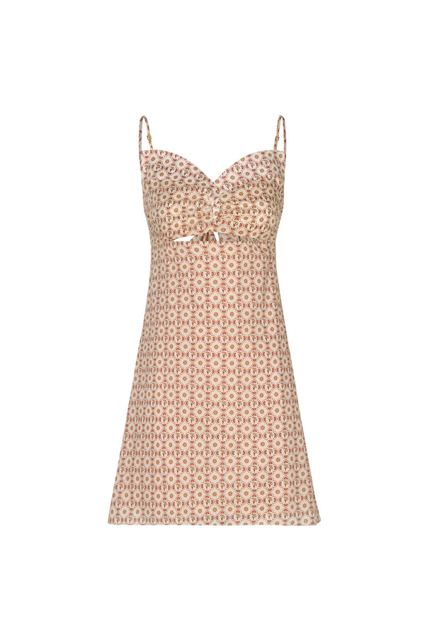 Victoria Cotton Mini Dress  / Beige May Flower