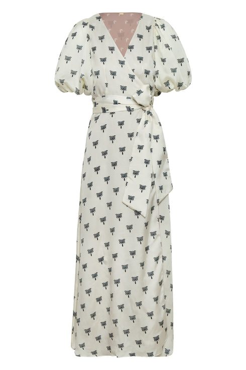 Ermita Martellato Silk Midi Dress / Ivory - Black Polka Palms