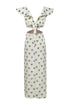 Quetzal Martellato Silk Midi Dress / Ivory - Black Polka Palms