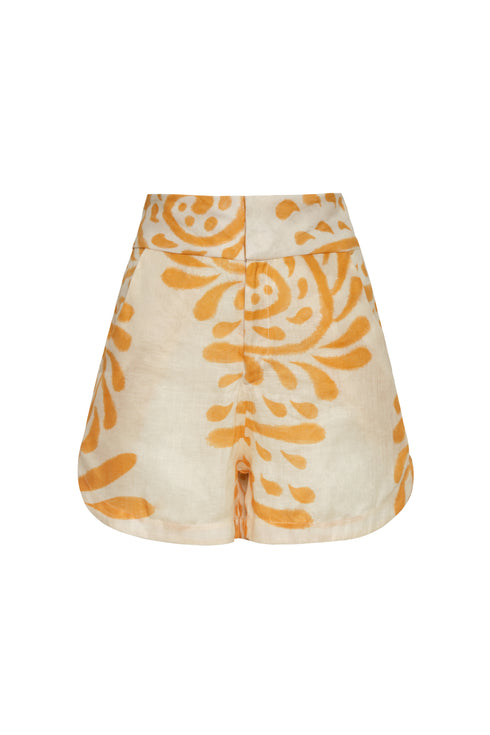 Tomaso Linen Short / Ecru Yellow Arabesque