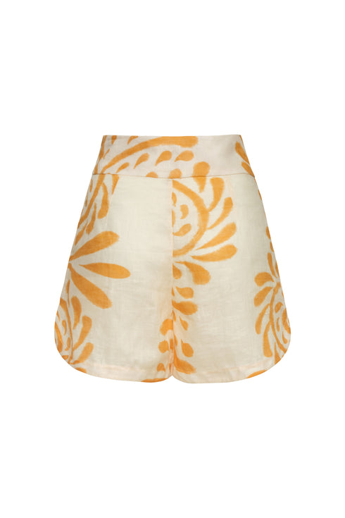 Tomaso Linen Short / Ecru Yellow Arabesque