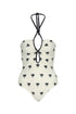 Saint Tropez Embroidered One PIece / Ivory - Black Polka Palms