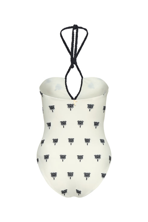 Saint Tropez Embroidered One PIece / Ivory - Black Polka Palms