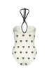 Saint Tropez Embroidered One PIece / Ivory - Black Polka Palms