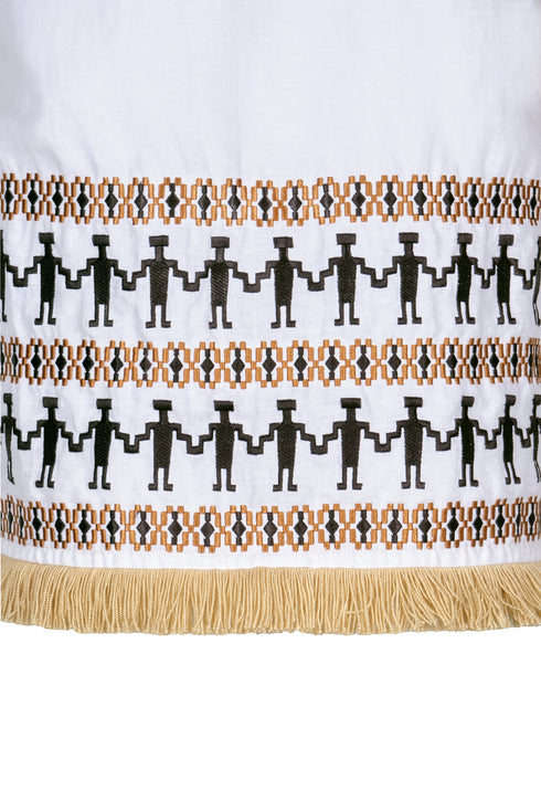 Guainia Linen Midi Skirt / White Embroidered