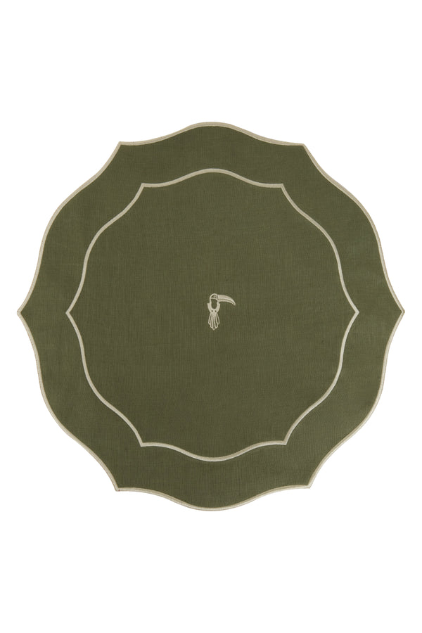 JDD Tucan Linen Placemat / Green - Ivory