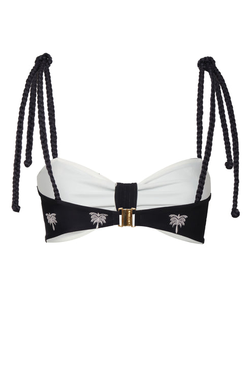 San Miguel Embroidered Top / Black - Ivory Polka Palms