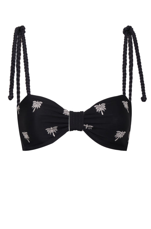 San Miguel Embroidered Top / Black - Ivory Polka Palms