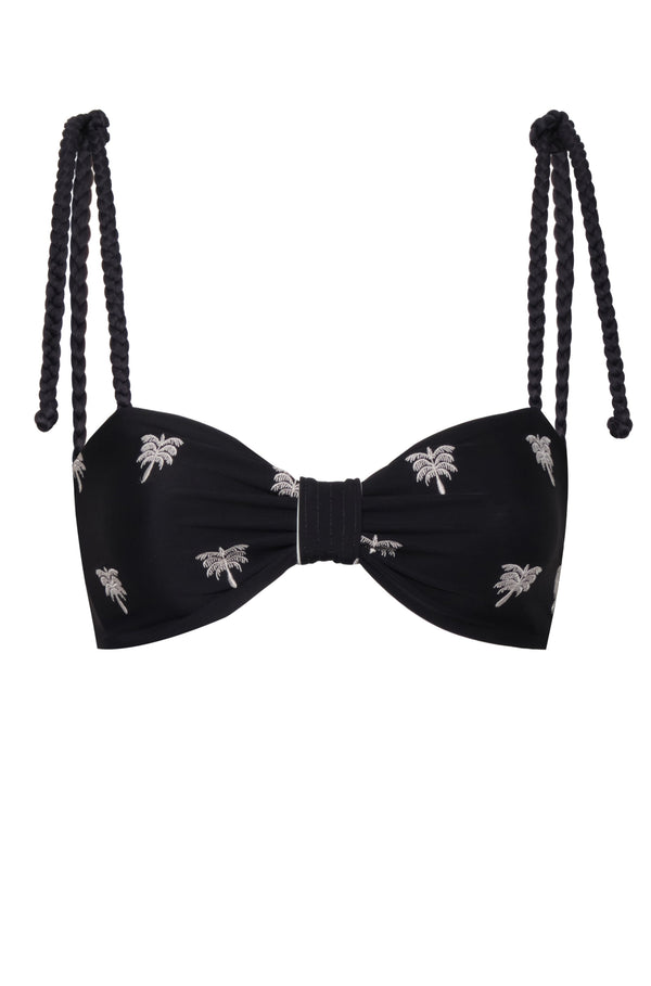 San Miguel Embroidered Top / Black - Ivory Polka Palms