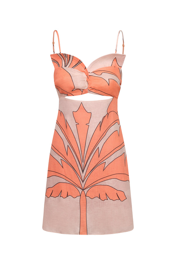 Victoria Linen Mini Dress / Peach Palms