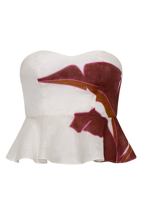 Peplum Linen Top / Fuchsia Palms