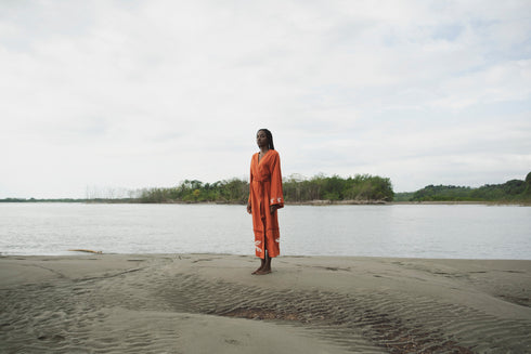 Bocas de San Juan Linen Kaftan Embroidered / Terracota