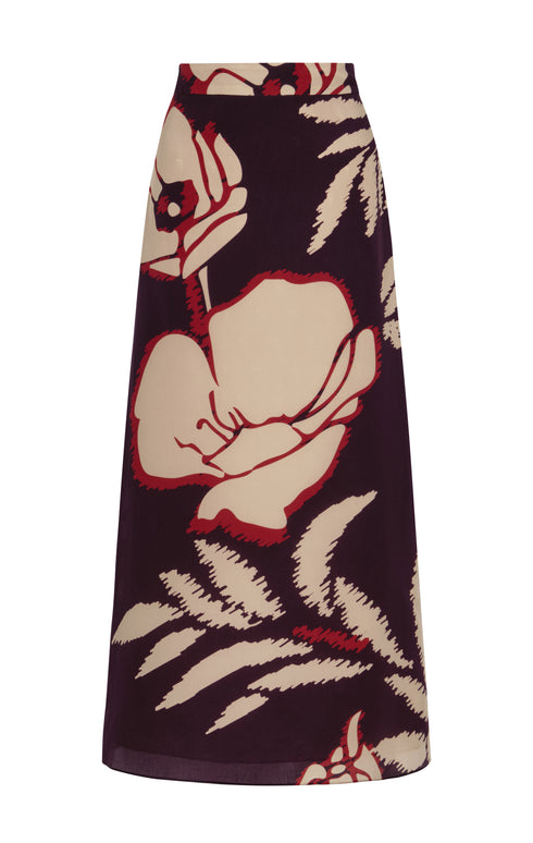 El Carmen Crepe Chine Midi Skirt / Purple Gladiolos