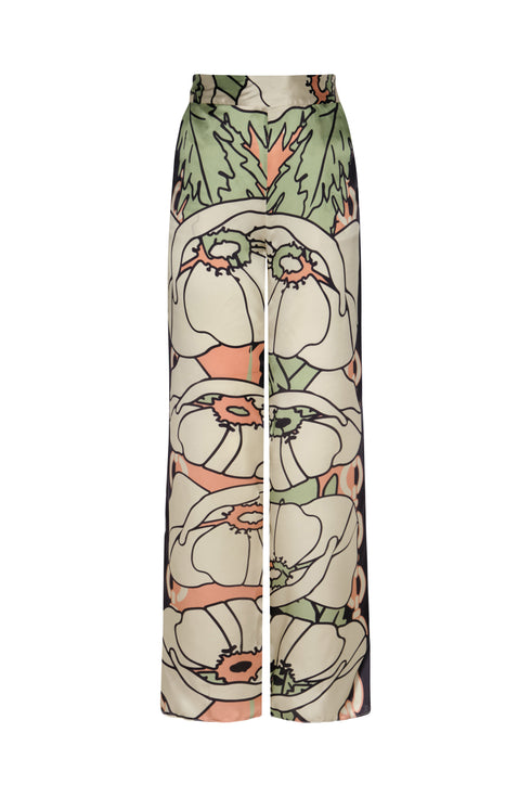 Santo Tomas Satin Silk Pants / Sage Gladiolos Garden