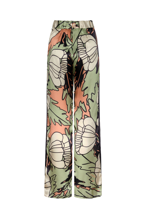 Santo Tomas Satin Silk Pants / Sage Gladiolos Garden