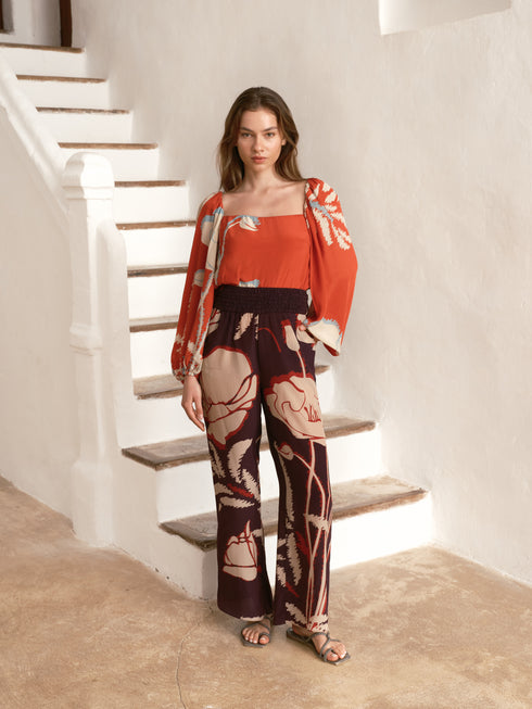 San Cipriano Crepe Chine Pants / Purple Gladiolos