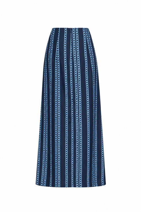 Amaime Silk Midi Skirt / Blue Chains