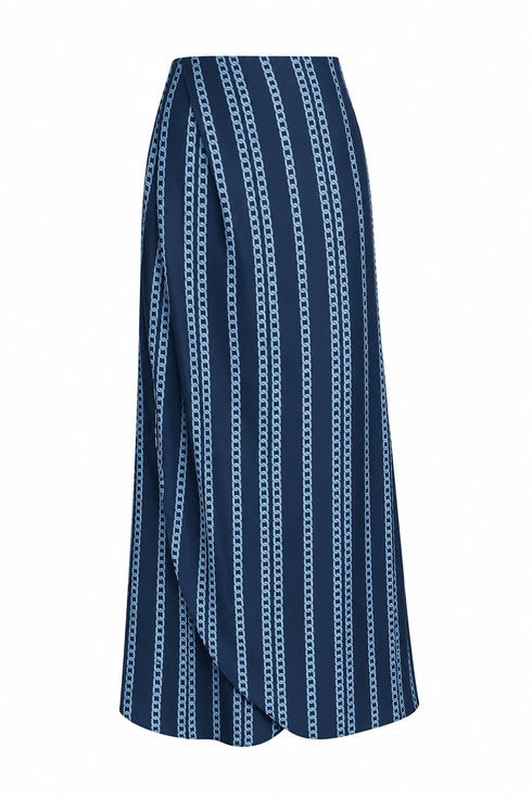 Amaime Silk Midi Skirt / Blue Chains