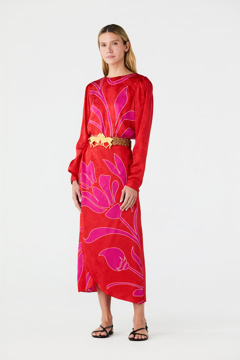 Sevilla Silk Jacquard Blouse / Red & Fuchsia Maxi Buganvilia