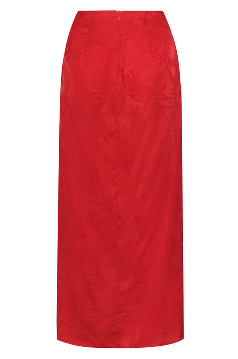 Amaime Silk Jacquard Midi Skirt / Red & Fuchsia Maxi Buganvilia