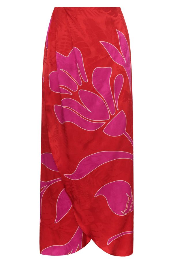 Amaime Silk Jacquard Midi Skirt / Red & Fuchsia Maxi Buganvilia