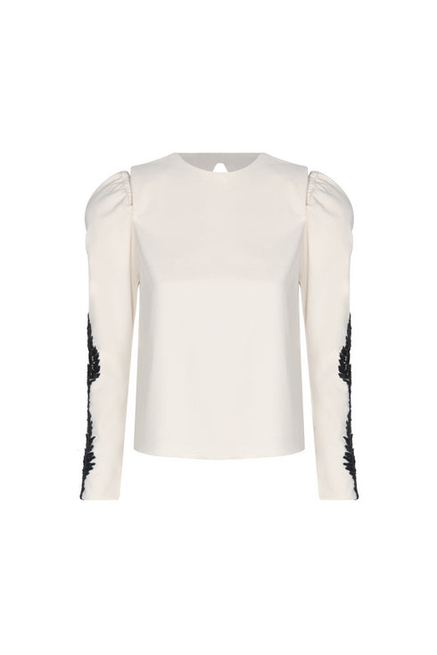 Ana Canvas Hand Embroidered Blouse / Ecru