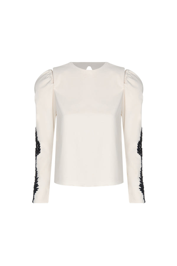Ana Canvas Hand Embroidered Blouse / Ecru