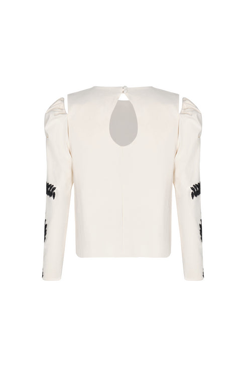 Ana Canvas Hand Embroidered Blouse / Ecru