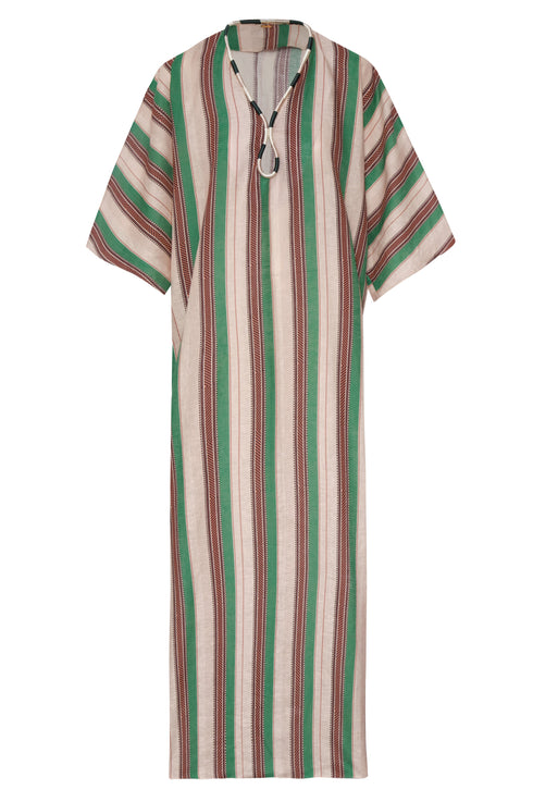 Andina Hand-Embroidered Linen Tunic / Green Artisanal Stripes