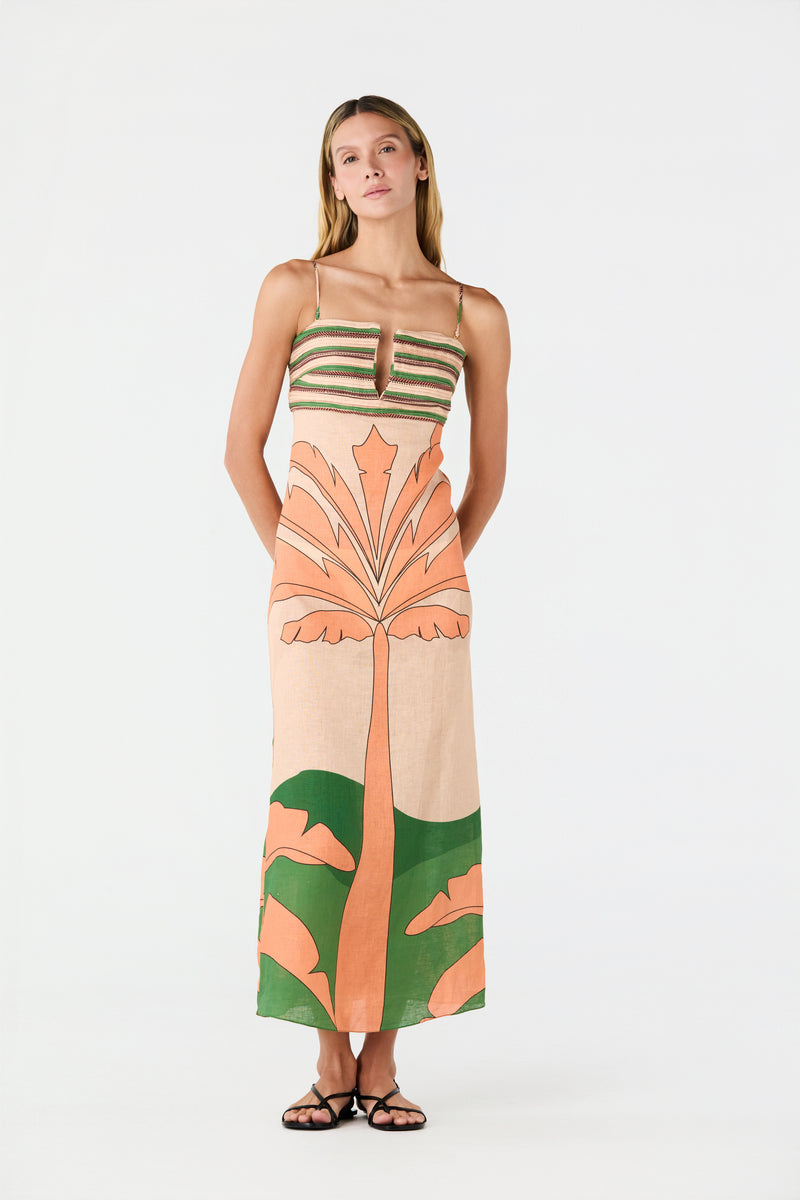 peach linen dress Antigüa Midi | Palms Color:gunmetal A-line Pink Modest Unique Embroidered detail on the Men - Oxford - Barefoot Oxford