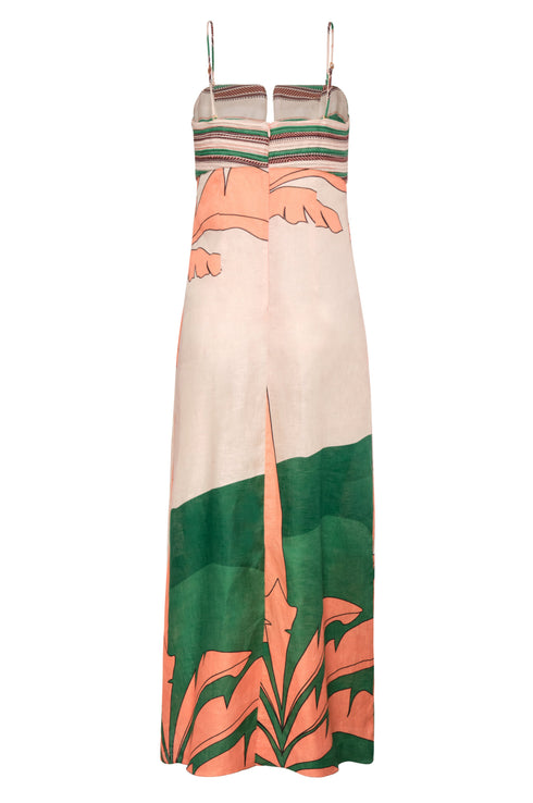Antigua Linen Midi Dress / Peach Palms