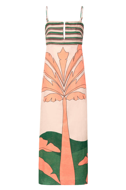Antigua Linen Midi Dress / Peach Palms