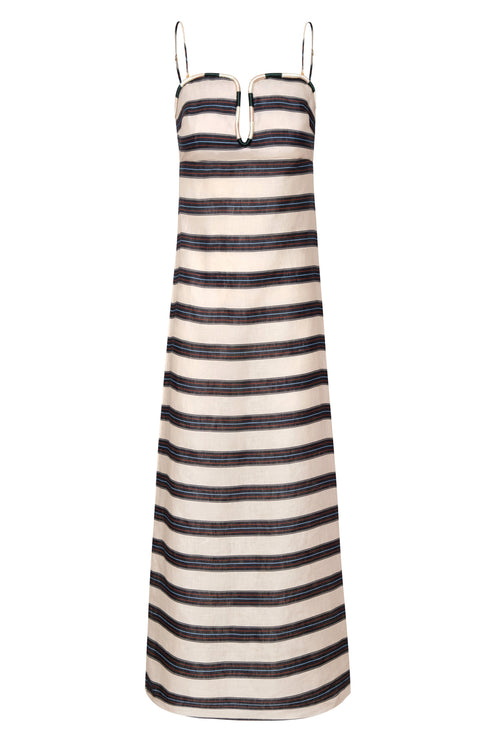 Antonia Linen Midi Dress / Navy Stripes