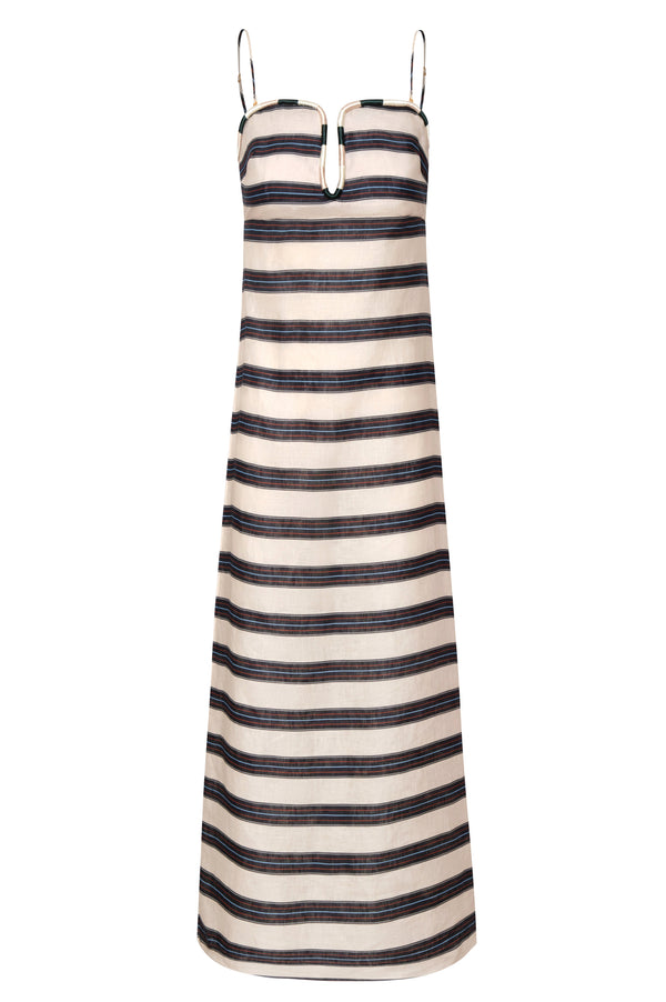 Antonia Linen Midi Dress / Navy Stripes