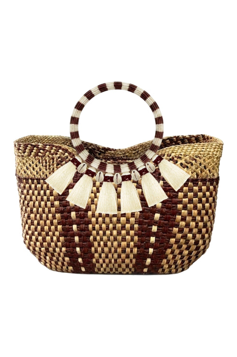Macondo Embroidered Tote Bag / Camel & Burgundy