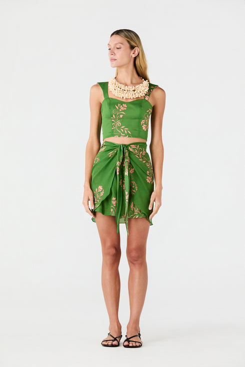 Bamboleiro Cotton Silk Short / Green Buganvilias