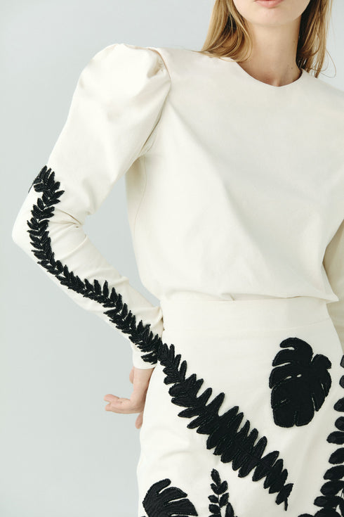 Ana Canvas Hand Embroidered Blouse / Ecru