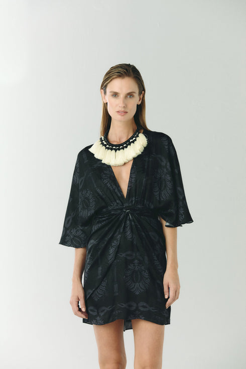 Coco Silk Jacquard Mini Dress / Black