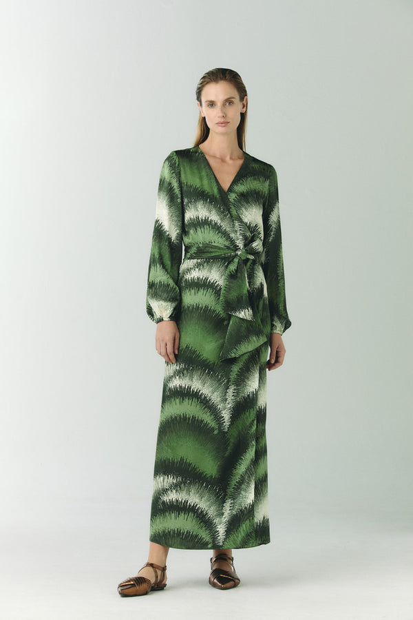 Tertulia Silk Jacquard Maxi Dress / Green Brushed