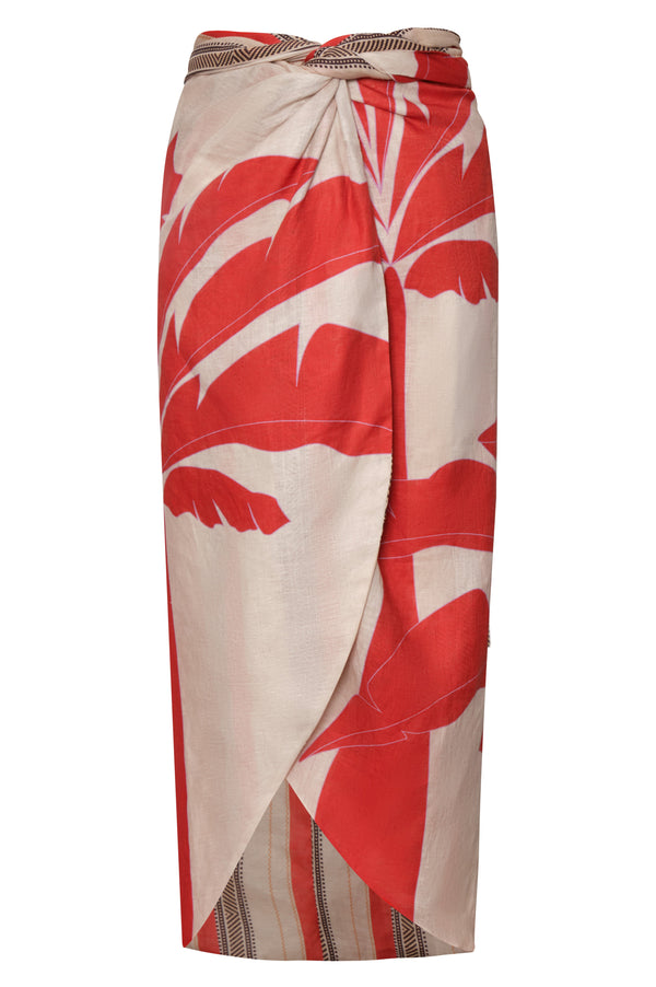 Capurgana Linen Wrap Skirt / Orange Palms