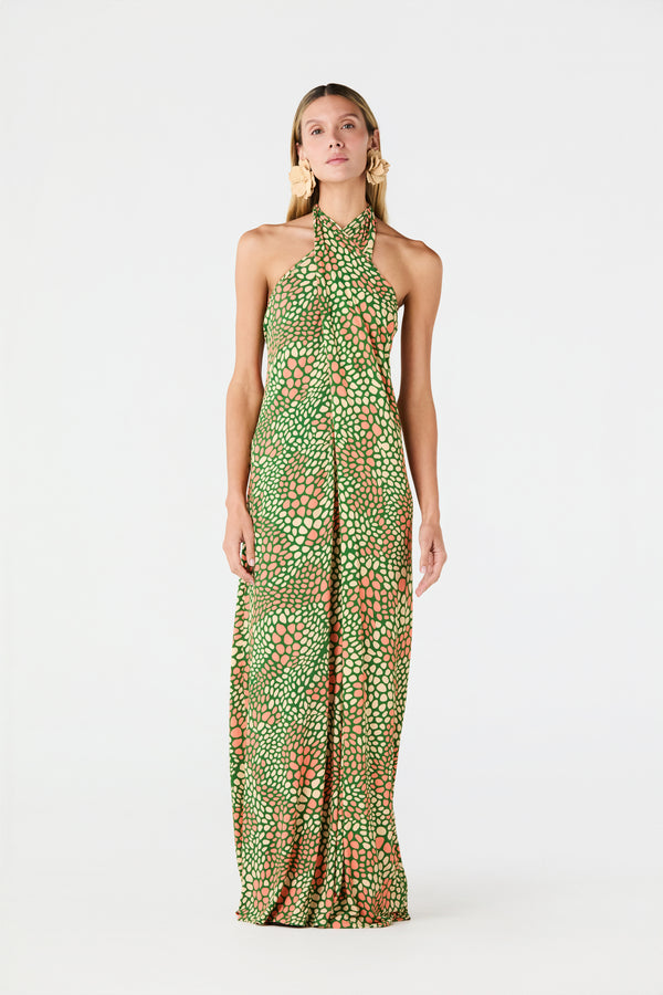 Carey Jersey Maxi Dress / Green Peach Animal Print