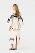 Cavalo Embroidered Linen Poncho / Ivory and Navy