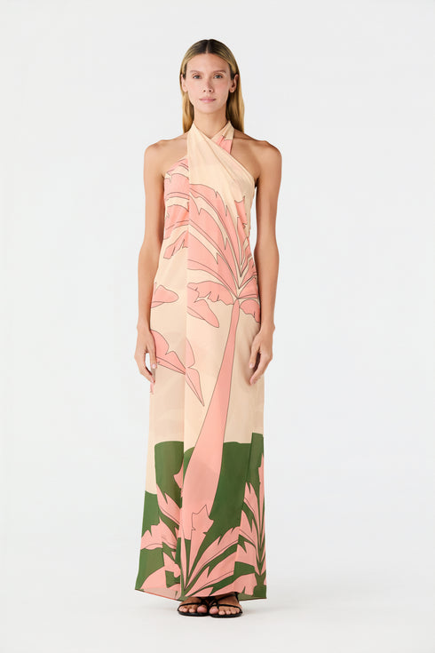 Cayetana Silk Crepe Maxi Dress / Peach Palms
