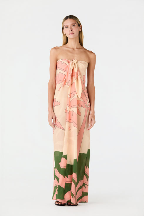 Cayetana Silk Crepe Maxi Dress / Peach Palms