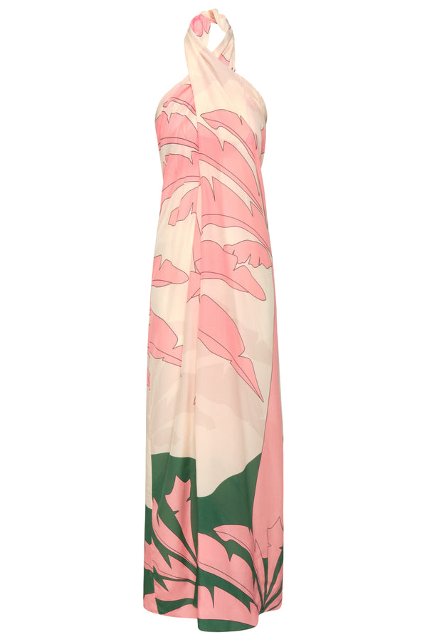 Cayetana Silk Crepe Maxi Dress / Peach Palms