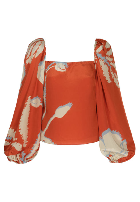 Celia Crepe Chine Blouse / Orange Gladiolos