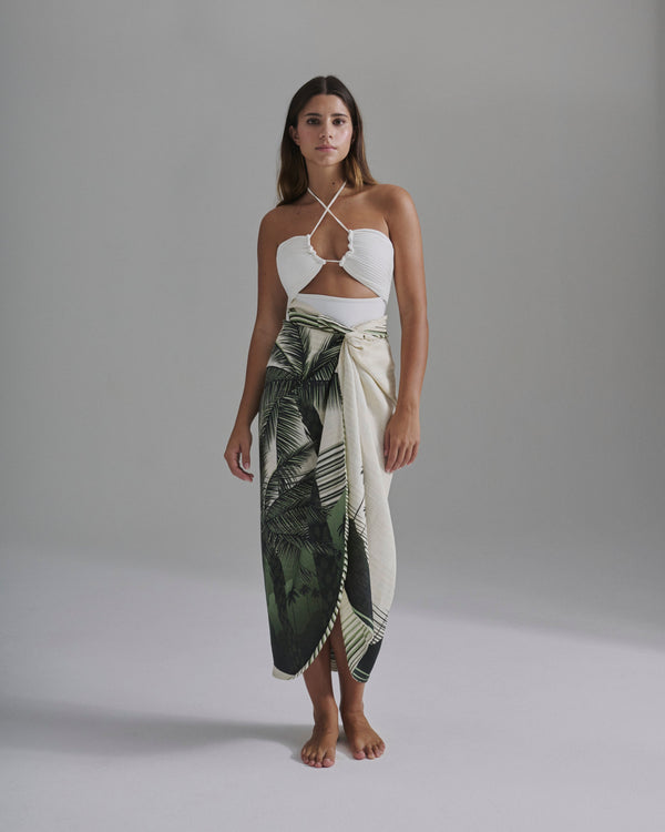 Mapara Linen Skirt / Green Tropical Landscape