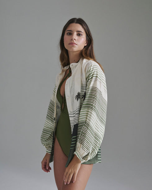 Don Simon Linen Shirt / Green Tropical Landscape